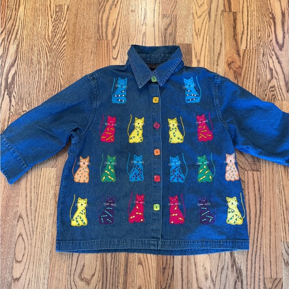 life style Tops - Vibrant Cat Print Women's Denim Jacket